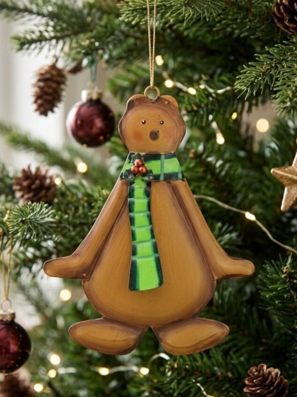 Vintage Rustic Charm Metal Bear Christmas Ornament